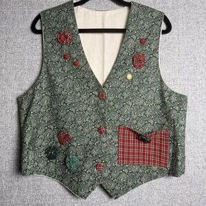 Vintage Handmade Ugly Christmas Holiday Plaid Paisley Red‎ Green Vest Party XL